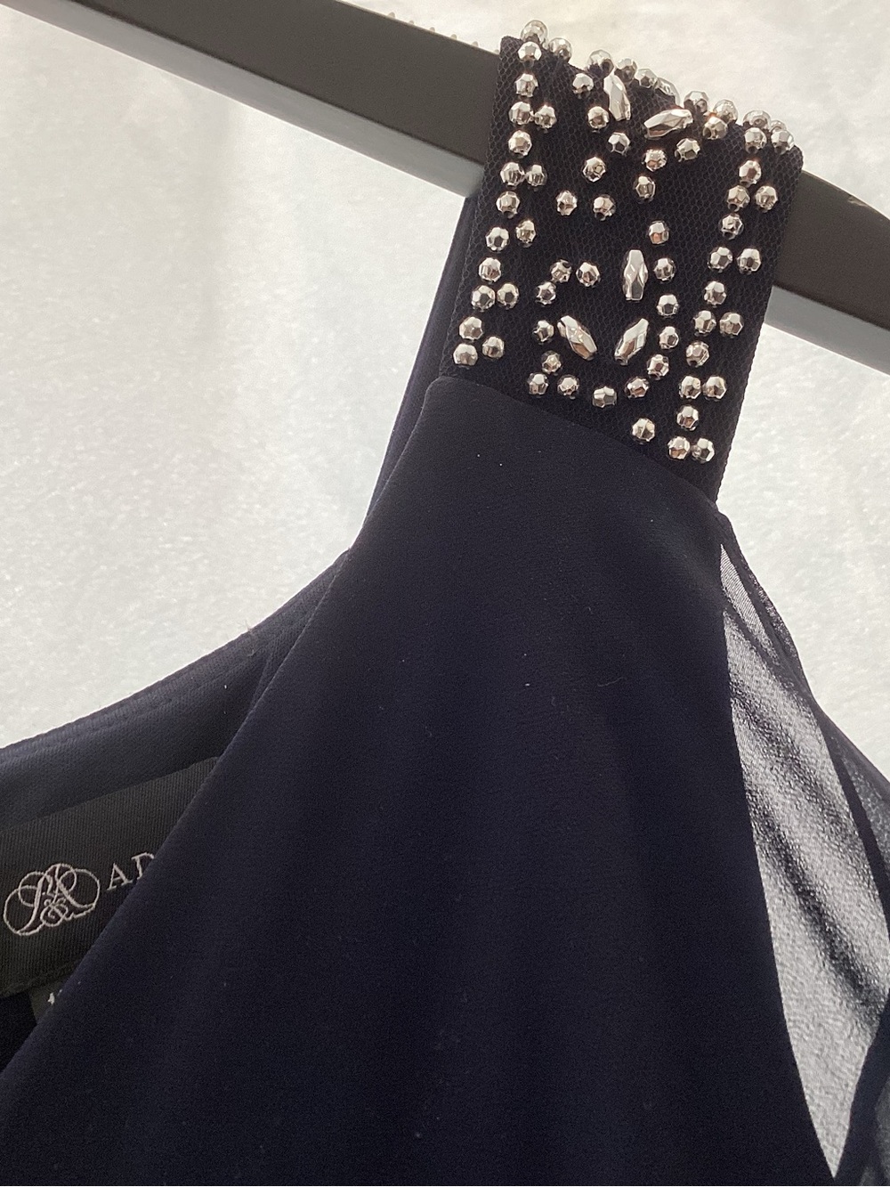 Beaded Cold-Shoulder Navy Long Sleeve Evening Dress - Picture 4 of 5